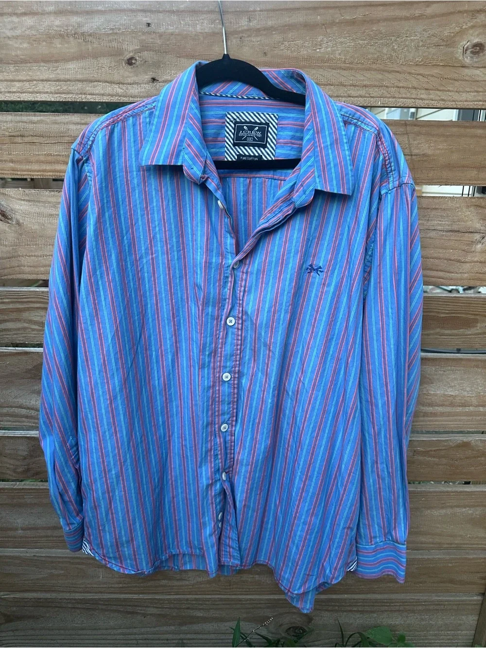 J. Crew Men's Multicolor Striped Button-Down Shirt (Blue & Pink)